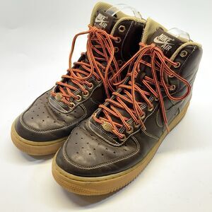 Nike Air High-Top Sneakers in Brown with Gum Sole and Orange Laces